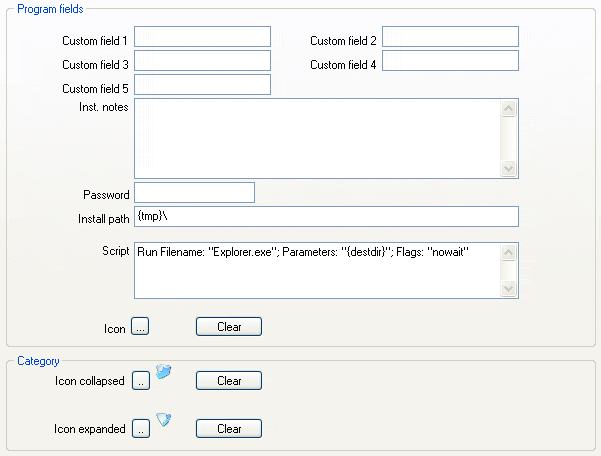 Set default values for programs and categories